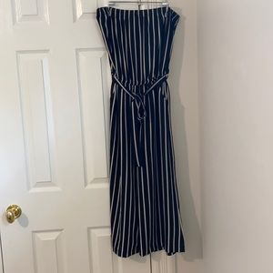 Black and white stripped strapless jumpsuit